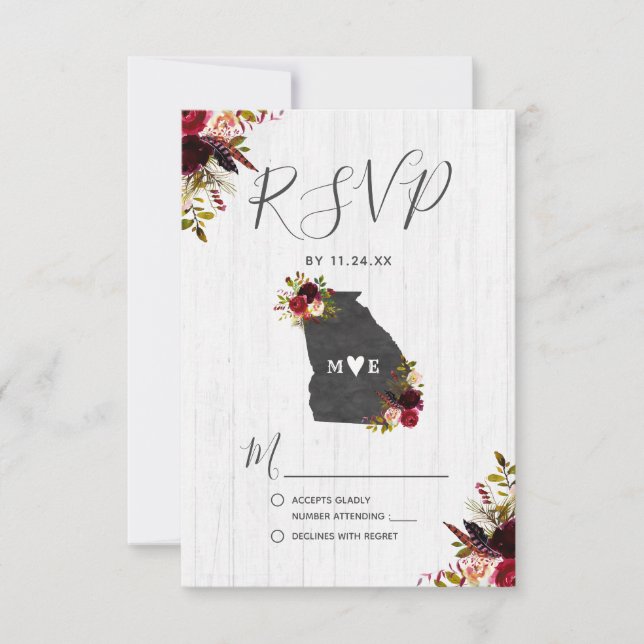 Georgia State Destination Rustic Wedding RSVP (Front)