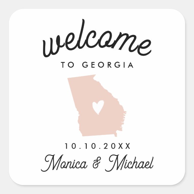 GEORGIA  State Destination Wedding ANY COLOR!     Square Sticker (Front)