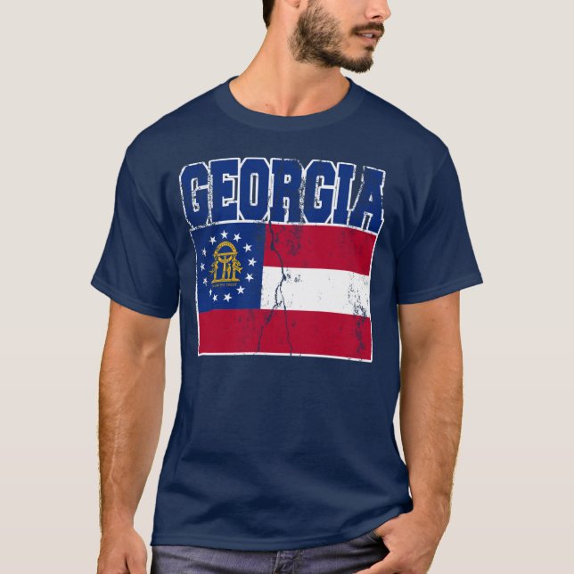 Georgia State Flag T-Shirt (Distressed) (Front)