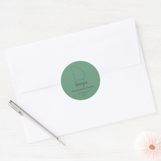 Georgia State Map Personalised Family Reunion    Classic Round Sticker (Envelope)