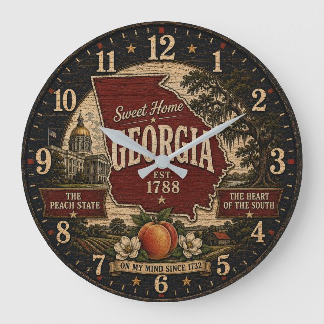 Georgia State Peach Blossom Large Clock (Front)
