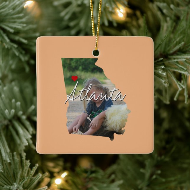 Georgia State Photo insert and town name Ceramic Ornament (Tree)