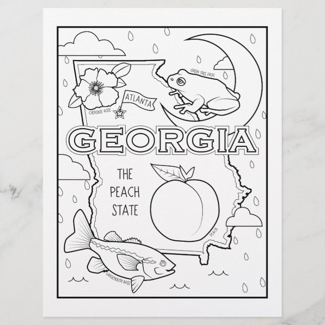 georgia state shape and facts colouring page (Front)