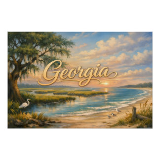 Georgia Summer Beach Landscape with Birds Poster