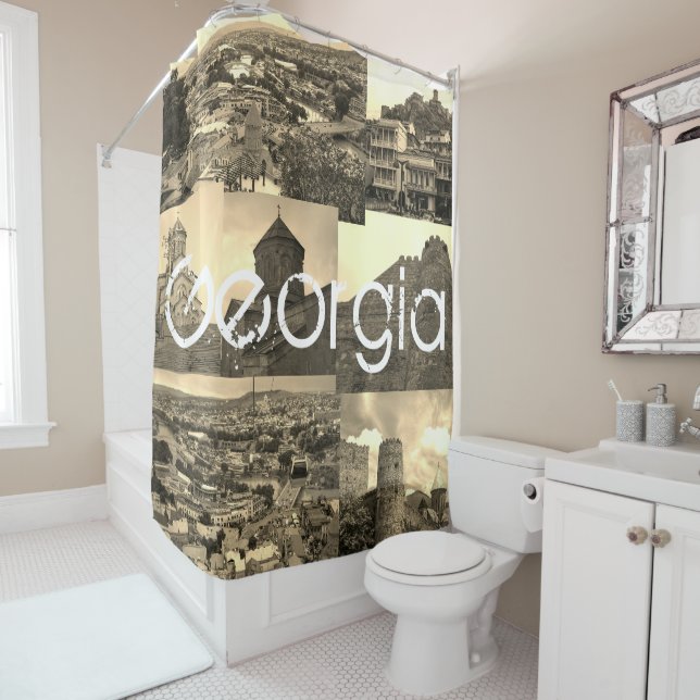 Georgia Tbilisi Kazbegi Cityscape Architecture Shower Curtain (In Situ)