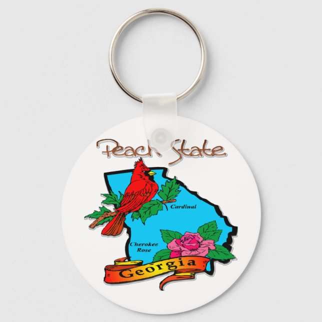 Georgia The Peach State Blue & Cardinal Key Ring (Front)