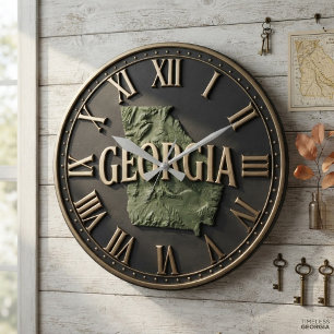 Georgia Topographic State Map Bold Modern Large Clock