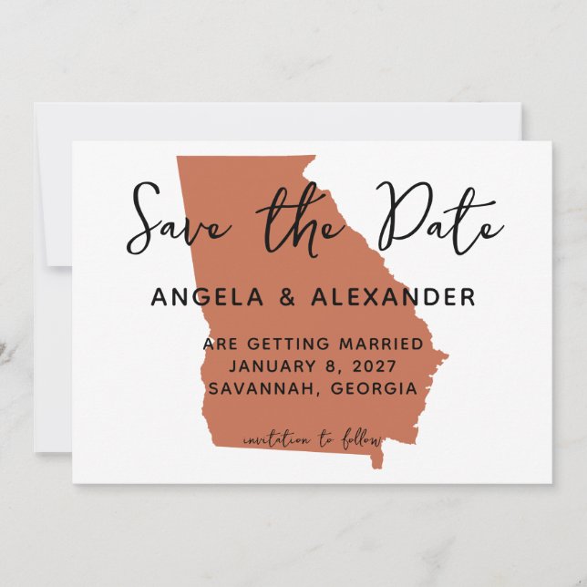 Georgia Wedding Terracotta Save The Date (Front)