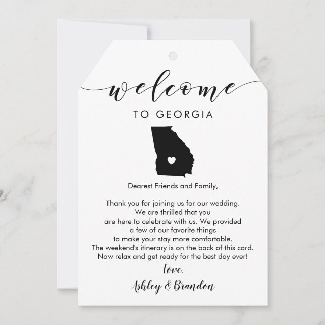 Georgia Wedding Welcome Tag, Letter Itinerary (Front)