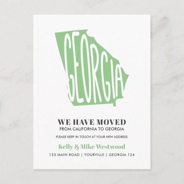 GEORGIA We've moved New address New Home   Postcard (Front)