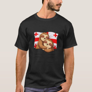 Georgian Flag Sloth Pajama Sleepover Sleeping Geor T-Shirt