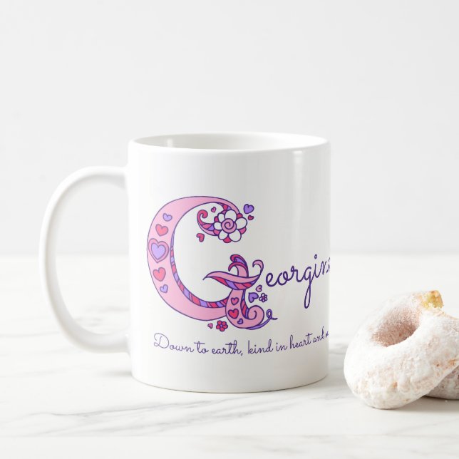 Georgina name meaning decorative G monogram mug (With Donut)