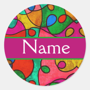 Gepersonaliseerde kleuren patroon met je naam classic round sticker