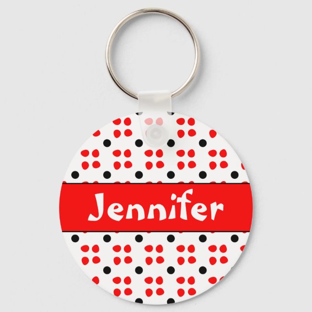 Gepersonaliseerde Stippen patroon Key Ring (Front)