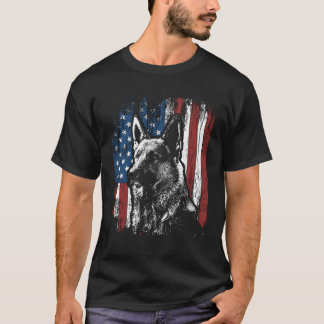 Ger Shepherd 4Th Of July American Flag T-Shirt