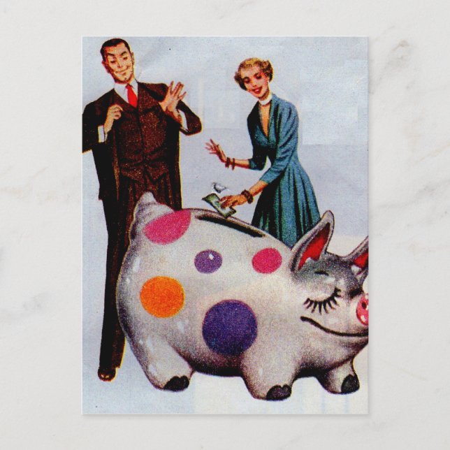 Gerald and Louise feed the pig Postcard (Front)