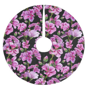 Geranium branches, watercolor pink buds. brushed polyester tree skirt