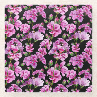 Geranium branches, watercolor pink buds. glass coaster