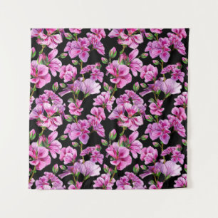 Geranium branches, watercolor pink buds. tapestry