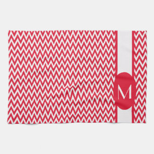Geranium Elegant Chevron Design with monogram Tea Towel