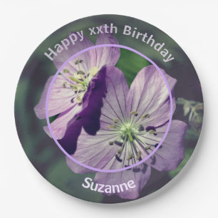 Geranium Flowers Personalised Happy Birthday Paper Plate
