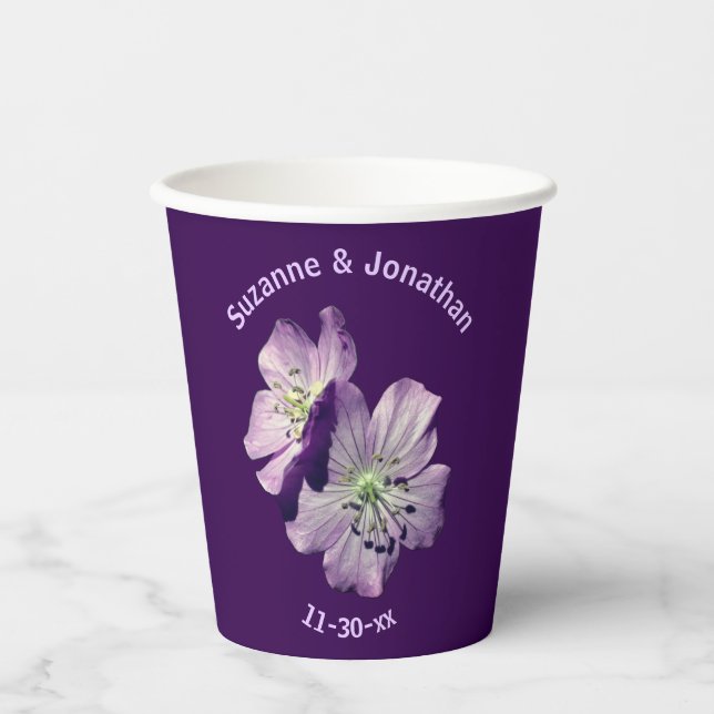 Geranium Flowers Personalised Wedding Bridal Paper Cups (Front)