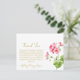 Geranium Funeral Thank You Card Bereavement