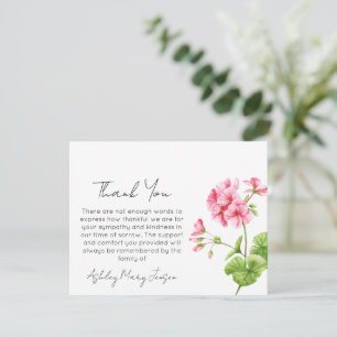 Geranium   Funeral Thank You Card Bereavement 