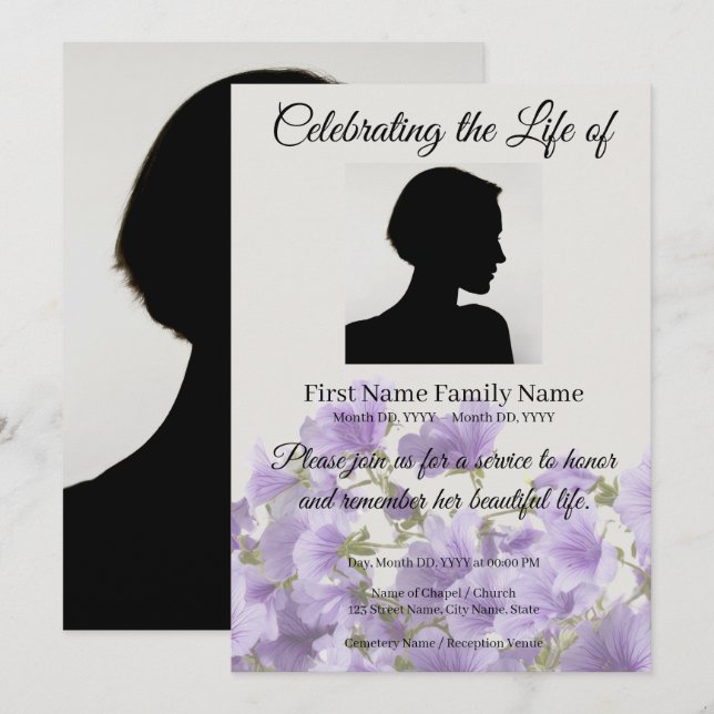 Geranium memorial invitation (Front/Back)