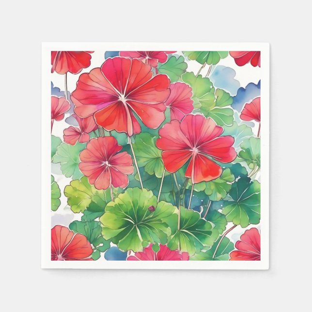 Geranium Modern Watercolor Napkin (Front)