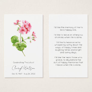 Geranium Simple Funeral Memorial Prayer Card