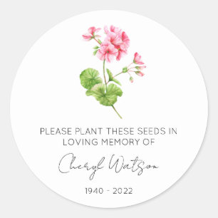Geranium   Simple Memorial Seed Packet Classic Round Sticker