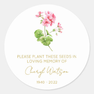 Geranium   Simple Memorial Seed Packet Classic Round Sticker