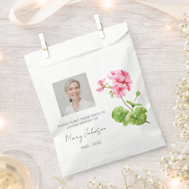 Geranium | Simple Photo Funeral Seed Favour Bags (Clipped)