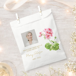 Geranium Simple Photo Funeral Seed Favour Bags