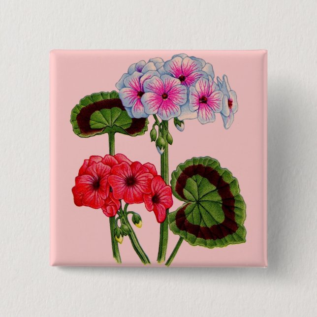 geraniums 15 cm square badge (Front)
