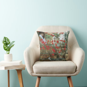 Geraniums by Childe Hassam, Vintage Impressionism Cushion