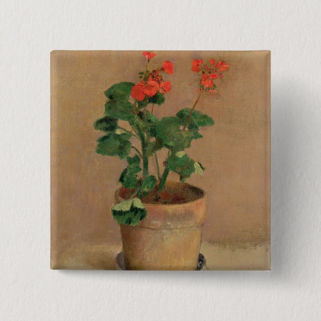 Geraniums in a Pot, c.1905 (oil on canvas) 15 Cm Square Badge (Front)