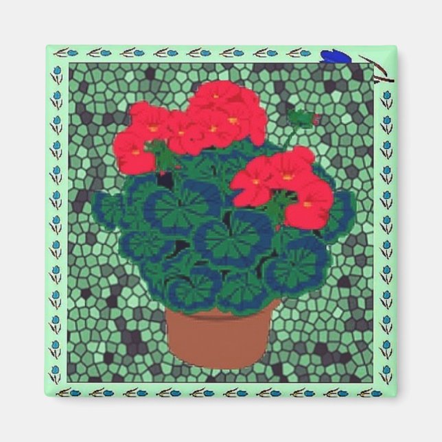 Geraniums in Mosaics Magnet (Front)