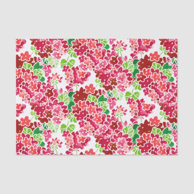 Geraniums Pink and Red Floral Pattern Tissue Paper (Front)