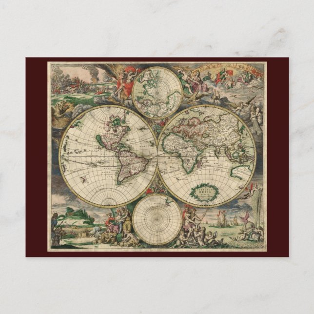 Gerard Van Schagen's Map of the World, 1689 Postcard (Front)