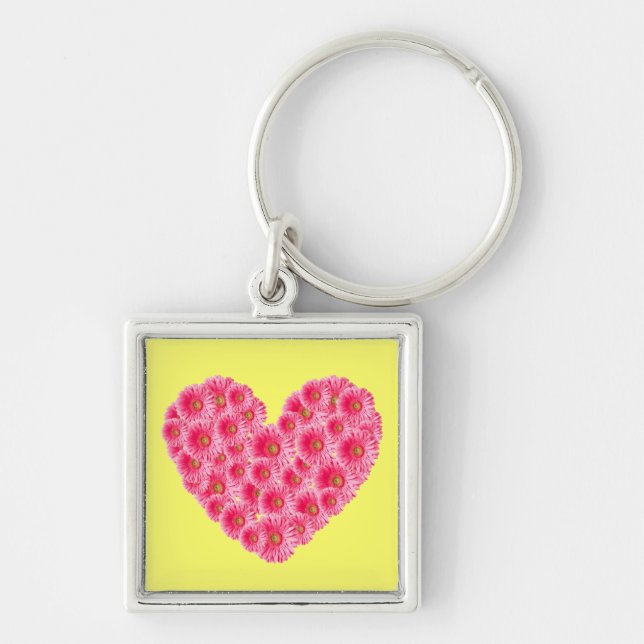 Gerber Daisy Heart Key Ring (Front)