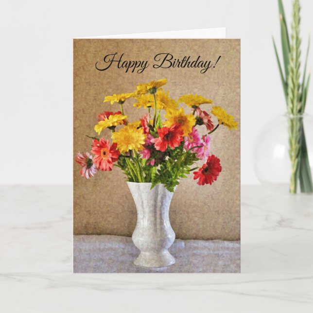 Gerbera Daisies Colourful Artsy Birthday Card (Front)