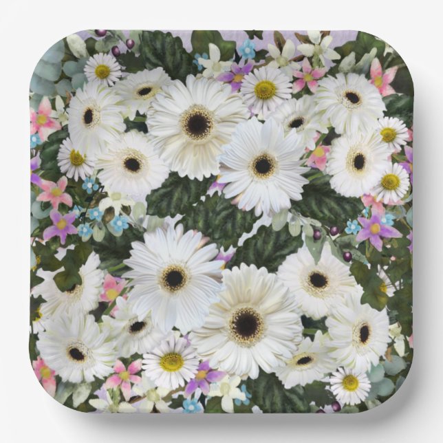Gerbera Daisies Swag Wedding Paper Plate (Front)