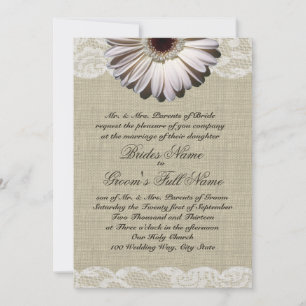 Gerbera Daisy and Lace Country Burlap Wedding Invitation