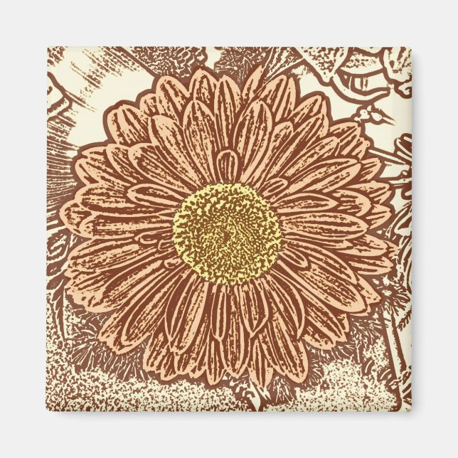 Gerbera Daisy Block Print - brown and tan Magnet (Front)
