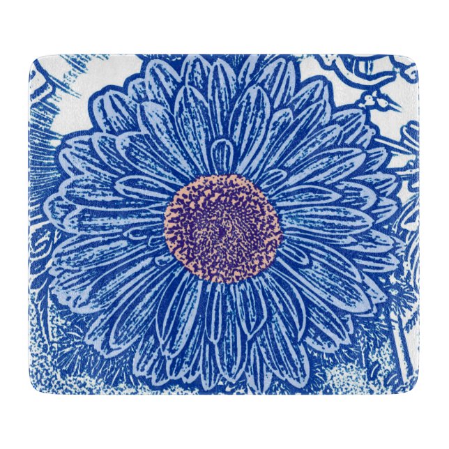 Gerbera Daisy Block Print - cobalt blue Cutting Board (Front)