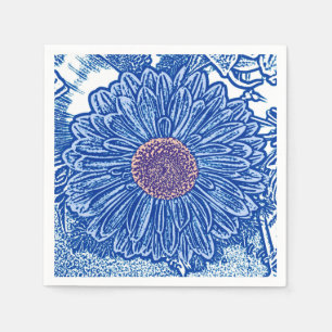 Gerbera Daisy Block Print - cobalt blue Napkin