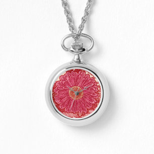 Gerbera Daisy Block Print - coral and pink Watch