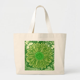 Gerbera Daisy Block Print - lime green Large Tote Bag